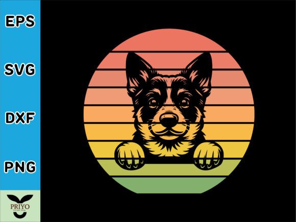 Australian Cattle Dog Peeking Sunset: A Versatile T-Shirt Design