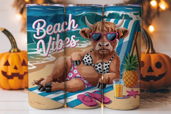 Beach Vibes Highland Cow Tumbler Graphics