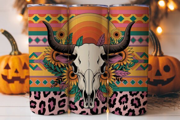 Boho Bull Skull Sunflowers Tumbler Graphics for Branding