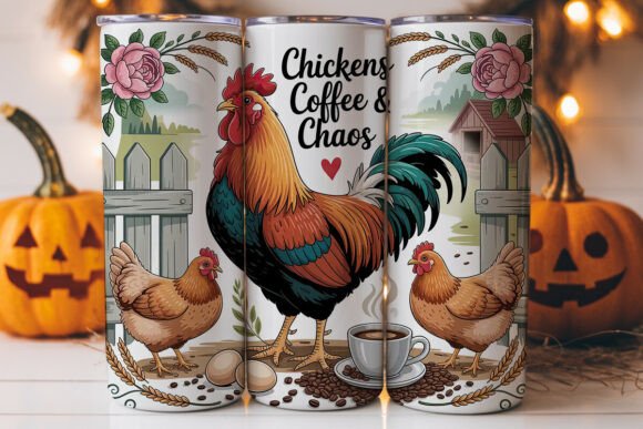 Chickens Coffee Chaos 20oz Tumbler Graphics for Tumbler Wraps
