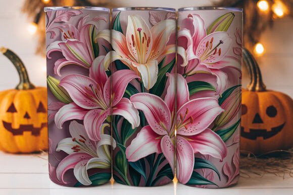 Elegant Pink Lilies Tumbler Wrap for Graphics