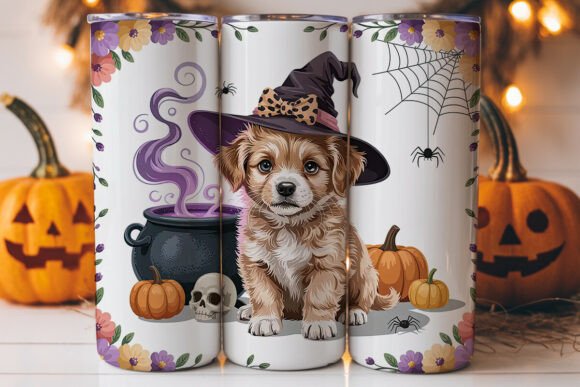 Halloween Witchy Puppy Tumbler Wraps Graphics