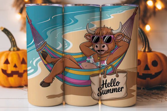 Highland Cow Beach Vibes 20oz Tumbler Graphics