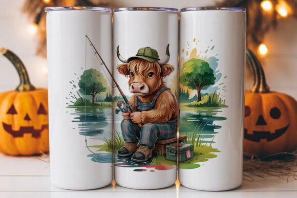 Highland Cow Fishing 20oz Tumbler Wrap Graphics