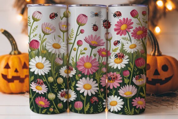 Ladybug Daisy Tumbler Wrap PNG for Graphics and Tumbler Wraps