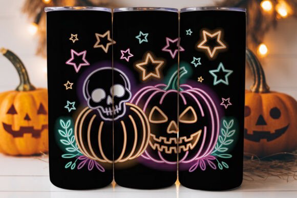 Neon Halloween Pumpkins for Tumbler Wraps and Graphics
