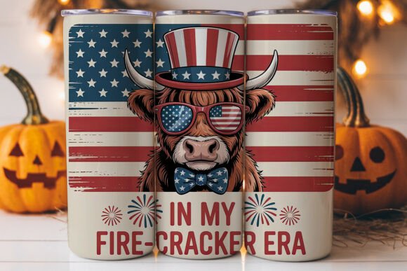 Patriotic Highland Cow 20oz Tumbler Wrap Graphics