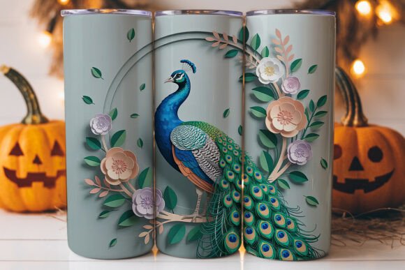 Peacock Flowers 20oz Tumbler Wrap: A Graphic Design Asset for Local Brands