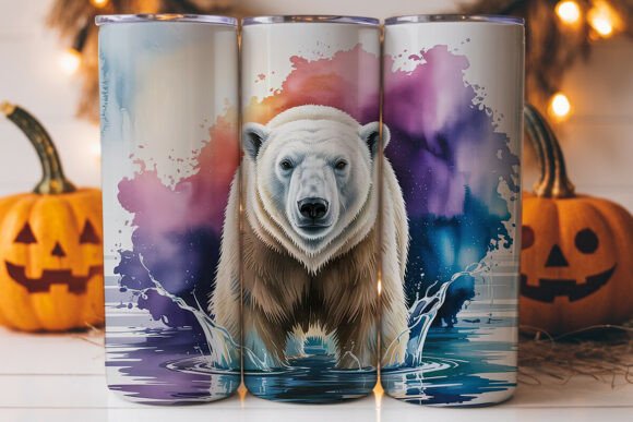 Polar Bear Watercolor 20oz Tumbler Wrap - Graphics for Tumblers