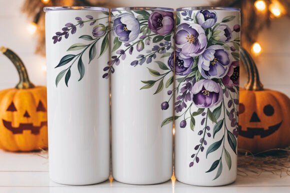 Purple Watercolor Floral 20oz Tumbler Graphics for Tumbler Wraps