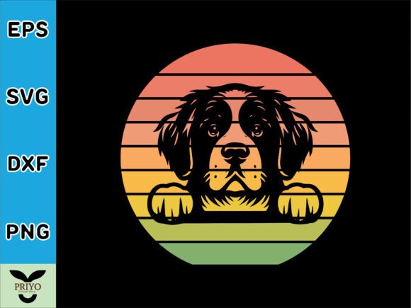 Saint Bernard Dog Peeking Sunset Vintage Graphics for T-Shirts