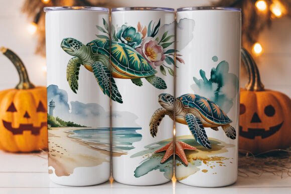 Sea Turtle Beach 20oz Tumbler Wrap Graphics
