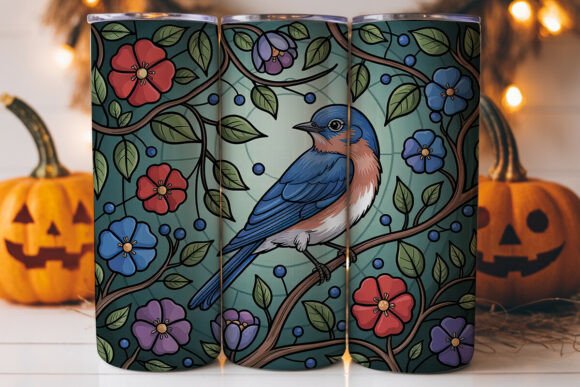 Stained Glass Bluebird Tumbler Wrap Graphics