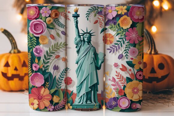 Statue of Liberty Floral 20oz Tumbler Graphics