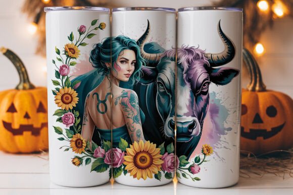 Taurus Woman Floral Tumbler Wrap for Elegant Branding