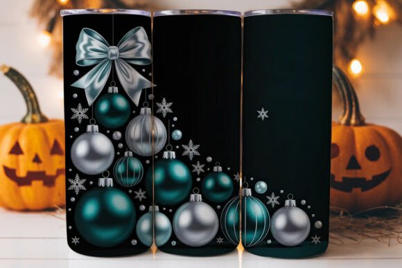 Teal Christmas Ornaments Tumbler Wrap Graphics