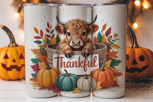 Thankful Highland Cow Calf 20oz Tumbler Graphics
