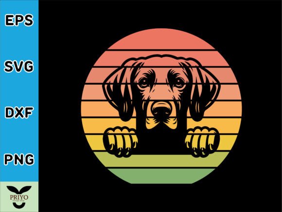 Weimaraner Dog Peeking Sunset Vintage Graphics for T-Shirt Designs
