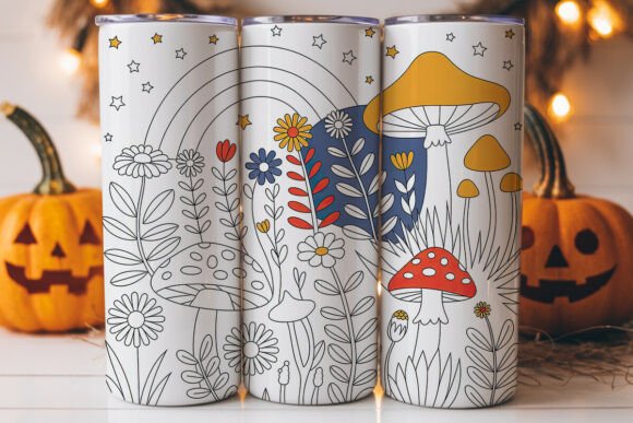 Whimsical Mushrooms Flowers Tumbler Graphics for Creative Publishing